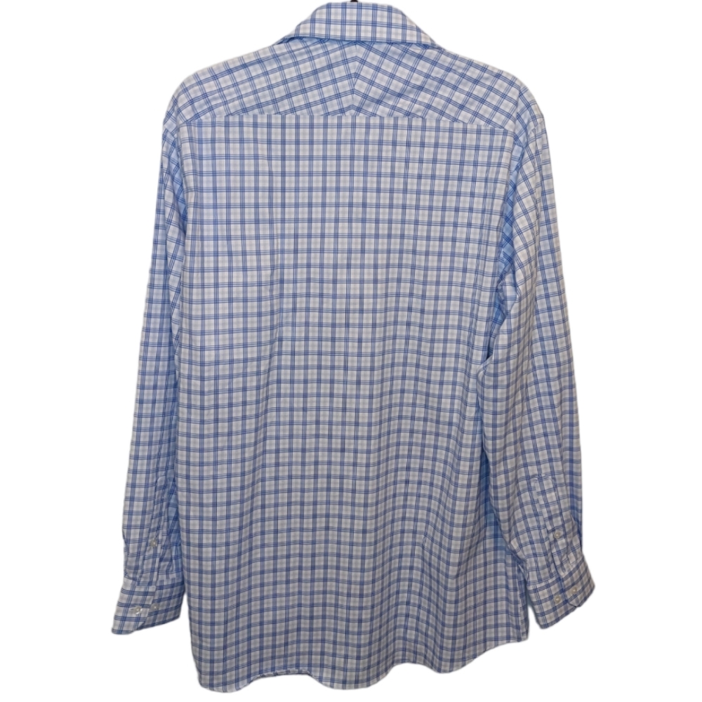 NWT Perry Ellis Portfolio Travel Luxe Blue Check Tech Shirt Neck 16 34/35 💙✨ - Picture 2 of 12